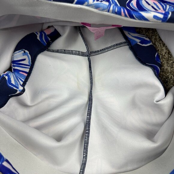 Lilly Pulitzer Adelia Scuba Shorts Blue Pink Swim Water Stretch Scallop Size S - Picture 8 of 10